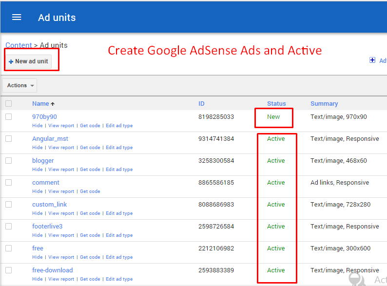 Create Google AdSense Ads and Active