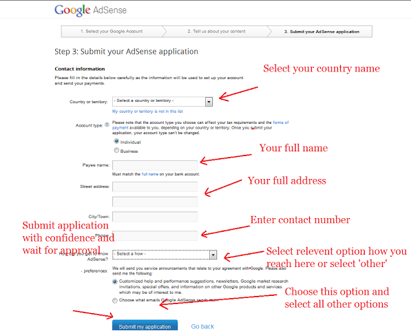 google adsense submit application