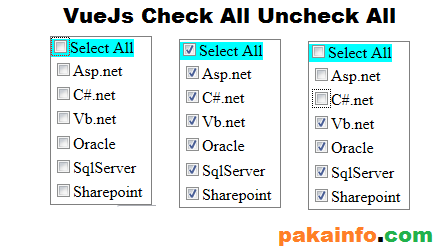 How to Select VueJs Check All Uncheck All Checkboxes