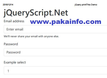 print a specific area of the web page using jQuery