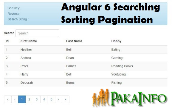 Angular 6 Searching Sorting Pagination Tutorials - Example