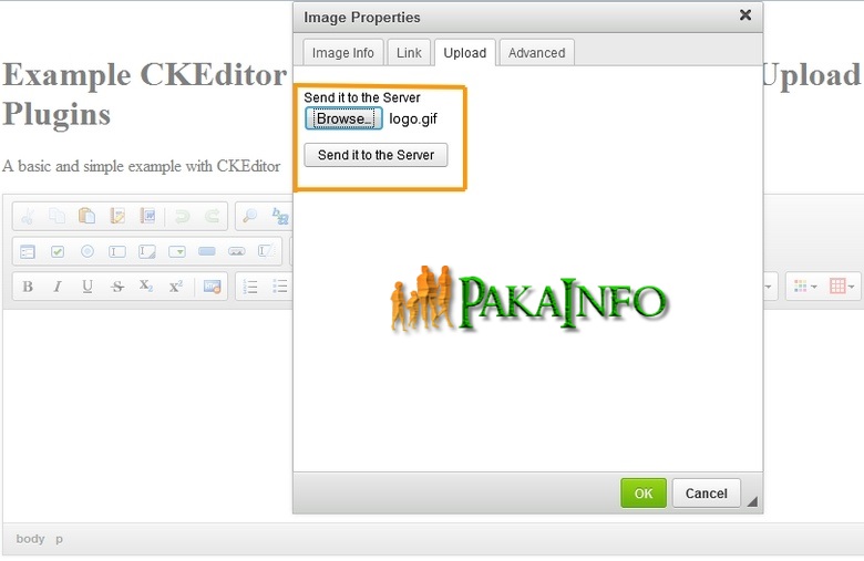 PHP upload custom file in ckeditor Example