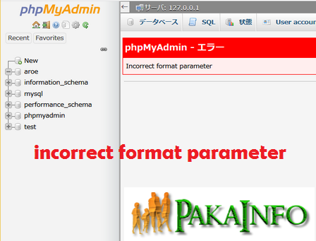 Error incorrect format parameter phpmyadmin