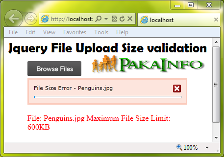 Jquery File Upload Size validation Example