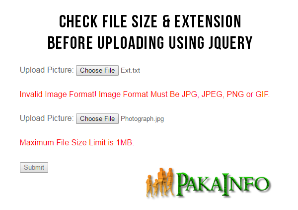 jQuery File upload size Limit validation Example