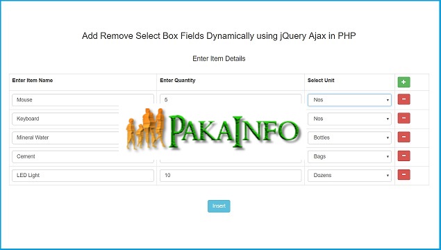 Add Remove multiple Input Fields Dynamically in jQuery