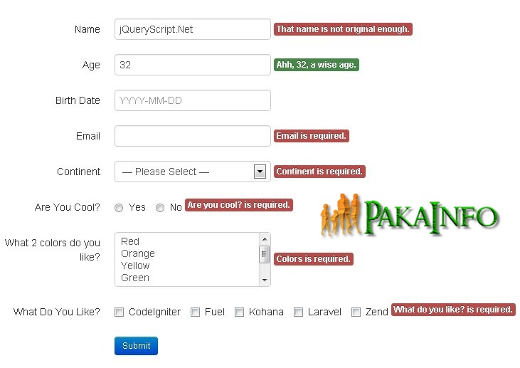 Simple jQuery Form Validator validation