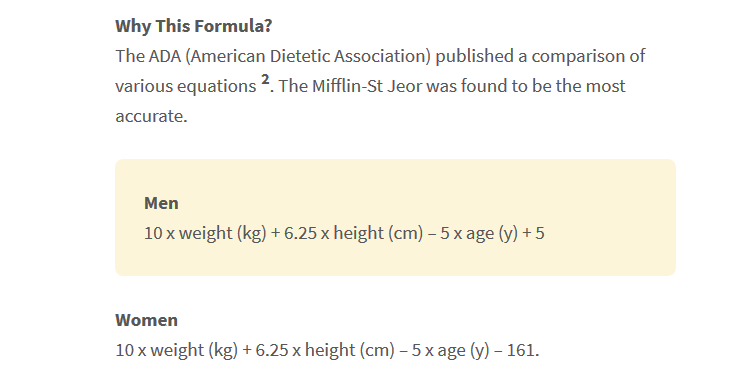 Mifflin – St Jeor Formula