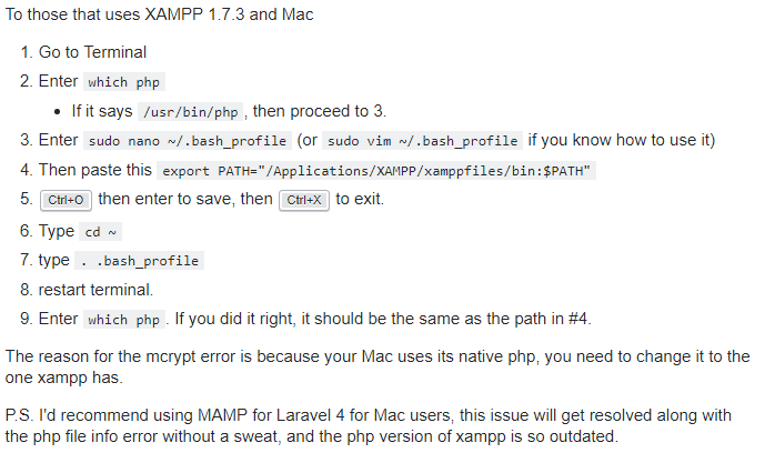Laravel requires the Mcrypt PHP extension