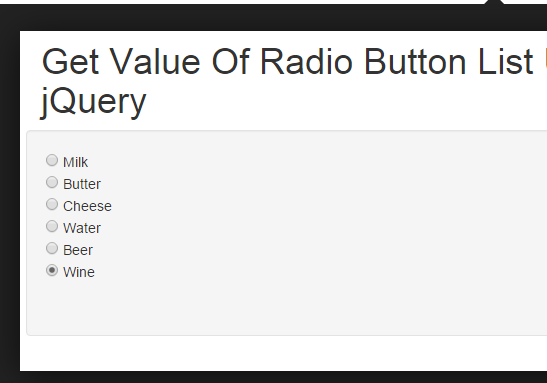 jQuery get value of selected radio button