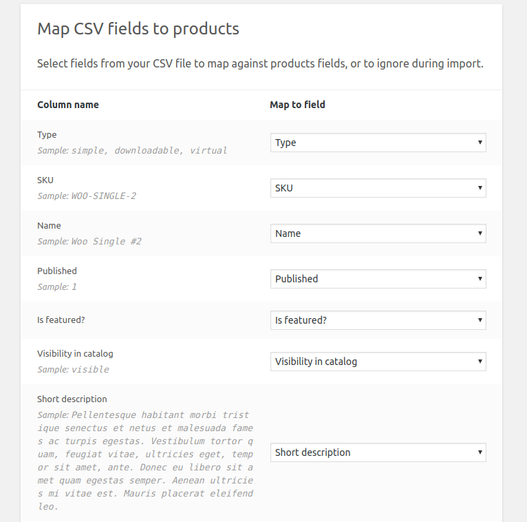 Download Sample woocommerce products Data in CSV
