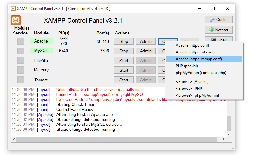 update php version in xampp