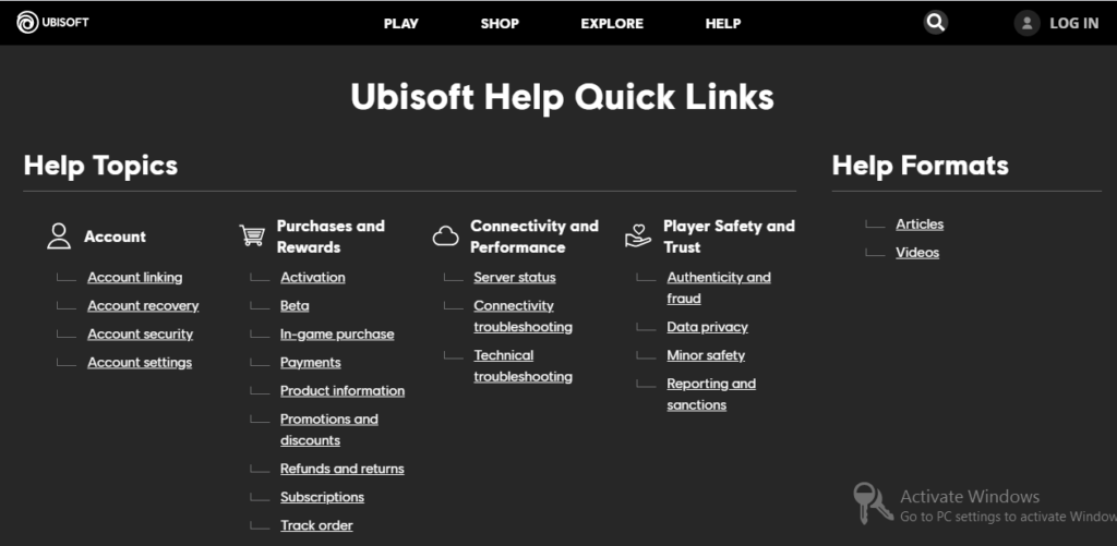 Ubisoft Help Quick Links
