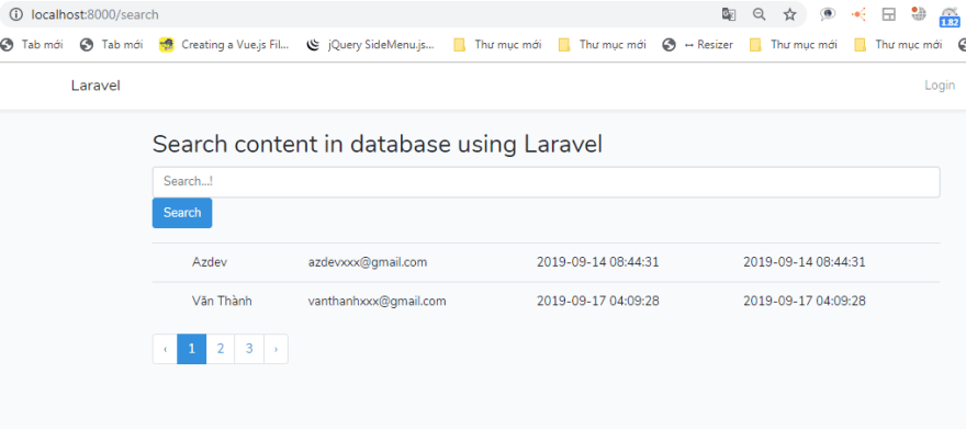 Pagination for search results laravel