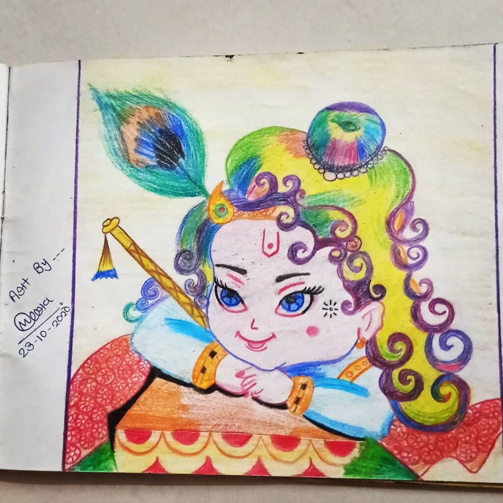 krishna drawing with colour