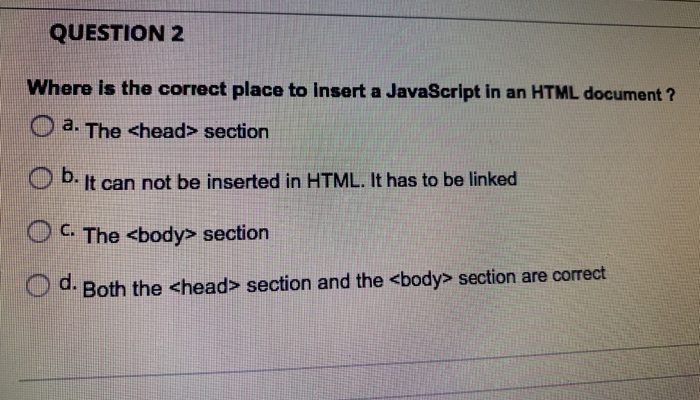Where is the correct place to insert a JavaScript head or body?