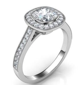 Low Profile engagement ring, bezel set with halo